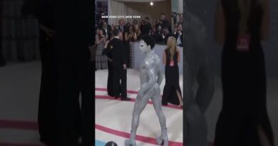 Lil Nas X covers body in silver paint, rhinestones for 2023 Met Gala #Shorts